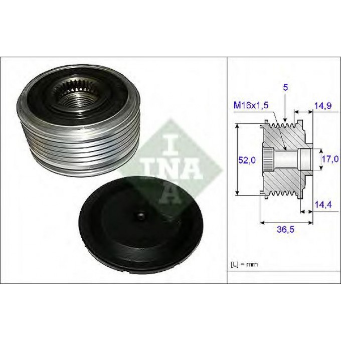 Шкив генератора INA для Mercedes-Benz W169, W245 1.5, 1.7, 2.0t 2004 535012910